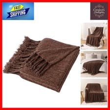 Image of Cozy Chenille Throw Blanket with Tassels, Soft Warm Decorative Throw 130x150cm