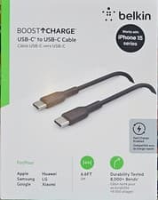 Image of BELKIN BOOST CHARGE BLACK USB-C TO USB-C CABLE. 6.6 FT/2 METERS. NEW. FAST POST