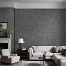 Image of Charcoal Grey Textured Wallpaper Embossed Woven Linen Effect Bedroom Wall Paper
