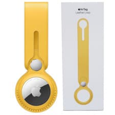 Image of Apple AirTag Leather Loop Case Holder Strap Lightweight Meyer Lemon Yelllow
