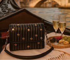 Image of Tory Burch Fleming Black Leather Gold Star-Stud Small Convertible Shoulder Bag