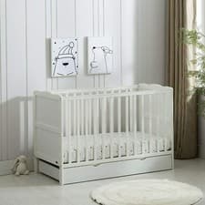 Image of Wooden Baby Cot Bed & Drawer & Aloe Vera Mattress (Orlando with Drawer)