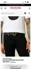 Image of True Religion Mens Crystal Horseshoe Buckle Belt Black/Gold Size 34