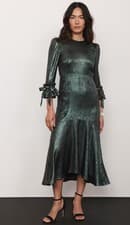 Image of Mint Velvet metallic green tiered midi dress UK 16 RRP £190