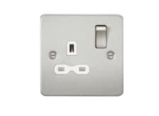 Image of Flat plate 13A 1G DP switched socket - brushed chrome with white insert