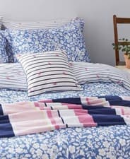 Image of Joules Orchard Ditsy Cotton Knitted Throw - Navy Stripe - NEW (NWOT) Large