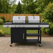 Image of Dual Fuel 3 Burner Gas & Charcoal BBQ Grill 3 + 1 Side Burner – Stainless Steel