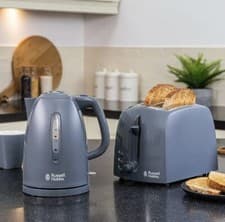 Image of Russell Hobbs Kettle & 2 Slice Toaster Set Matt & Gloss Plastic Textures Grey