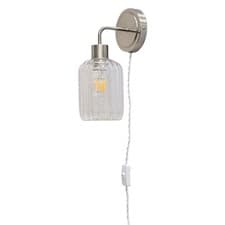 Image of Modern Bedside Plug in Wall Light Reading Lamp with Ribbed Glass Shade