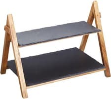 Image of Artesa Tableware, Tiered Slate Serving Platter with Acacia Wood frame, 40 x 30