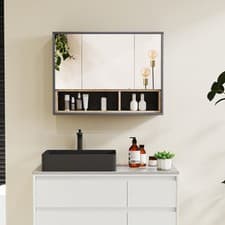 Image of Bathroom Cabinet Mirrored Door Wall Mounted Storage Cabinet, Grey