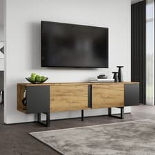Image of 180cm TV Stand Cabinet Brown & Black TV Unit Console for TVs up to 75 Inch