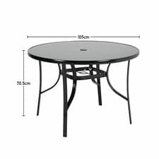 Image of Large Outdoor Dining Table Metal Garden Patio Tempered Glass Top w/ Parasol Hole