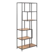Image of Seaford Tall Black Metal Bookcase with 5 Oak Shelves