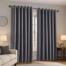 Image of Thick Eyelet Blackout Curtains Ready Made Ring Top Curtain Pair With Tie Backs