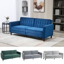 Image of Sofa Futon Velvet-Touch Tufted Couch Compact Loveseat Sleeper Sofa Bed