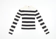 Image of H&M Women's Black & White Striped Mock Neck Ribbed Jumper Size 12