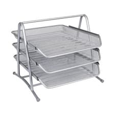 Image of Q-Connect 3 Tier Stackable Desk Silver A4 Letter Tray Filing Document Organiser