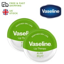Image of 2x Vaseline Lip Therapy Aloe Vera 20g Lip Balm Tin Paraben Free