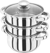 Image of Judge Essentials HX01 Stainless Steel 3 Tier Steamer 16cm, Vented Glass Lid