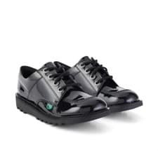 Image of KICKERS Patent Leather Black Shoes Kick Lo New Youth Unisex Classic Size 3-6