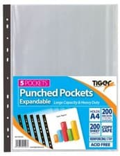 Image of Heavy Duty Tiger A4 Expanding Poly Punched Pockets Document Storage Filling 5pcs