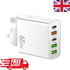 Image of 65W Quick Charger UK Plug Fast Wall Charger Power Adapter 5 Port USB-C PD Type C