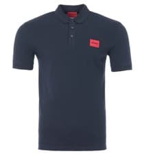 Image of HUGO Mens Polo Shirt Dereso Red HUGO Logo Raw Material Polo in Dark Blue