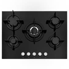 Image of Cookology 70cm Gas on Glass Hob 5-Burner, Cast Iron Pan Stands - Black GGH705BK