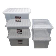 Image of NEW 5 x 31 Litre Wham Crystal British Made Clear Plastic Storage Boxes Box & Lid