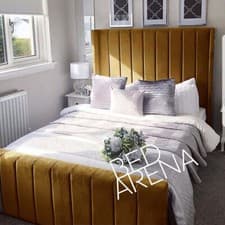 Image of Plush Velvet Wing Back Bed, Panel Bed, Upholstered Bed, Double Bed, King, 6ft