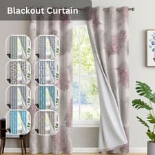 Image of Floral Blackout Curtains Pair Printed Thermal Ready Made Eyelet Ring Top 2 Panel
