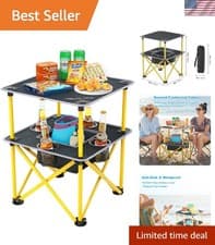 Image of Multi-Functional Camping Table with Food Basket & 4 Cup Holders - 19x19 Inch