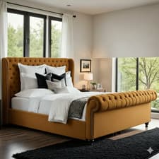 Image of Chesterfield Royal Sleigh Bed Frame, Plush Velvet Upholstery Gaslift / Mattress