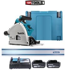 Image of Makita DSP600ZJ 36V Brushless Plunge Saw With 2 x 5Ah Batteries, Charger & Rail