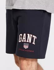 Image of Mens Gant Retro Shield logo contrast waistband sweat shorts navy grey M Bnwt