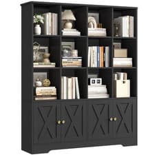 Image of 144.8cm Tall Bookcase Bookshelf with Doors Cube Bookcase 144.8x121x29.8cm Wooden