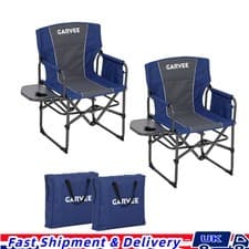 Image of 2 Pack Folding Directors Chair Portable Camping Chair w/Side Table & Bag, Blue