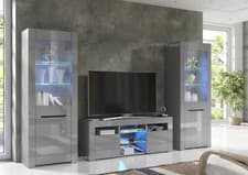 Image of TV Unit High Gloss Grey &Matt Living Room Set Stand Display Cabinets LED Lights