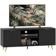 Image of HOMCOM Modern TV Stand Cabinet with Storage for Living Room, Black