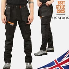 Image of Men's Work Trousers Waterproof Cargo Pants Slim Fit Knee Pad Pocket UK