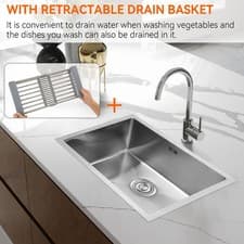 Image of Single Bowl Inset Kitchen Stainless Steel Square Kitchen Sink Reversible Drainer