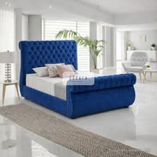 Image of Chesterfield Velvet Upholstered Panel Bed Frame Double Super King Storage Bed UK