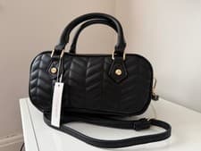 Image of Accessorize Luxe Black Quilted Crossbody Shoulder Handbag Gift Brand New
