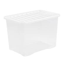 Image of 2 X 80L Wham Large Crystal Stacking Plastic Storage Box Container Clear Clip Lid
