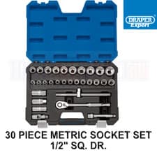 Image of Draper 30 Piece Metric Socket Set 1/2-Inch Square Drive Polished Chrome 8 - 32mm
