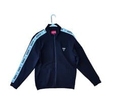 Image of Guess Striped Track Jacket Jet Black Walt Logo Tape Mock Full Zip Sz.Large