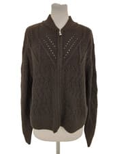 Image of Per Una Women's Bomber Cardigan Size M Brown Pockets Full Zip Long Sleeve New