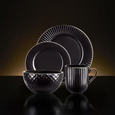 Image of NEW Empire 16 Piece Dinner Set in Black with Burnt Gold Accents Dining Set