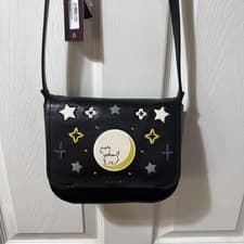 Image of Radley To The Moon Small Flapover Crossbody Bag In Black Leather BNWT RRP £199
